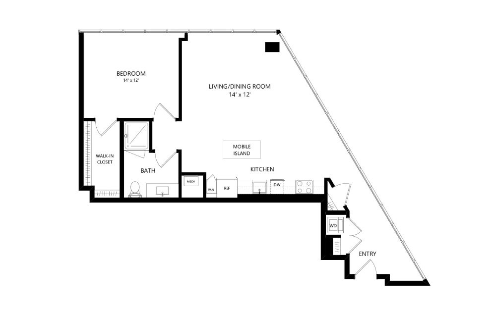 Tower T-B-10 - 1 bedroom floorplan layout with 1 bath and 945 square feet.