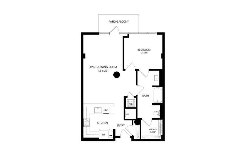 Tower T-B-12 - 1 bedroom floorplan layout with 1 bath and 855 square feet.
