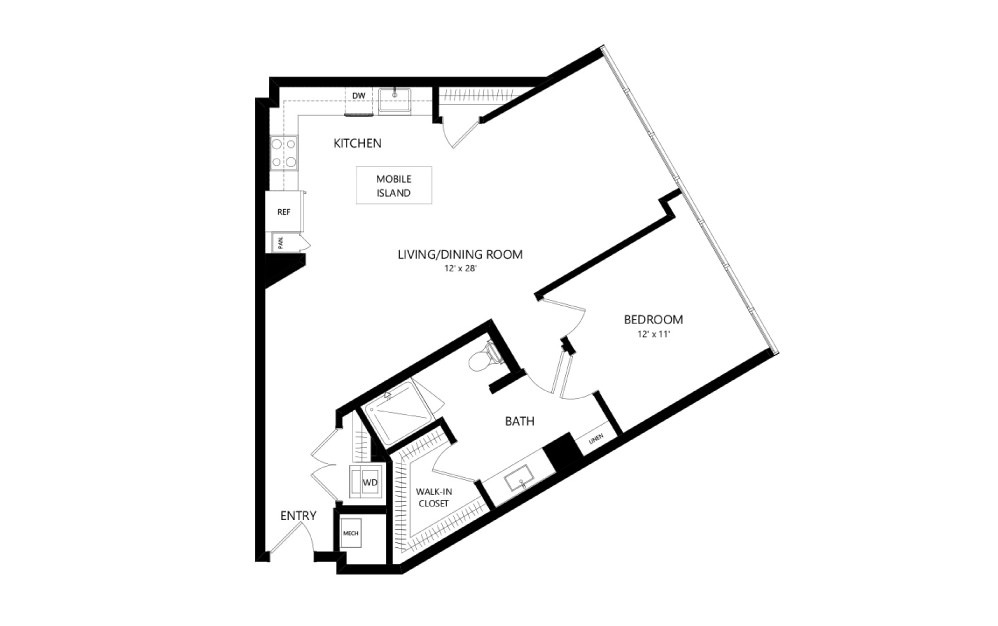 Tower T-B-13 - 1 bedroom floorplan layout with 1 bath and 925 square feet.
